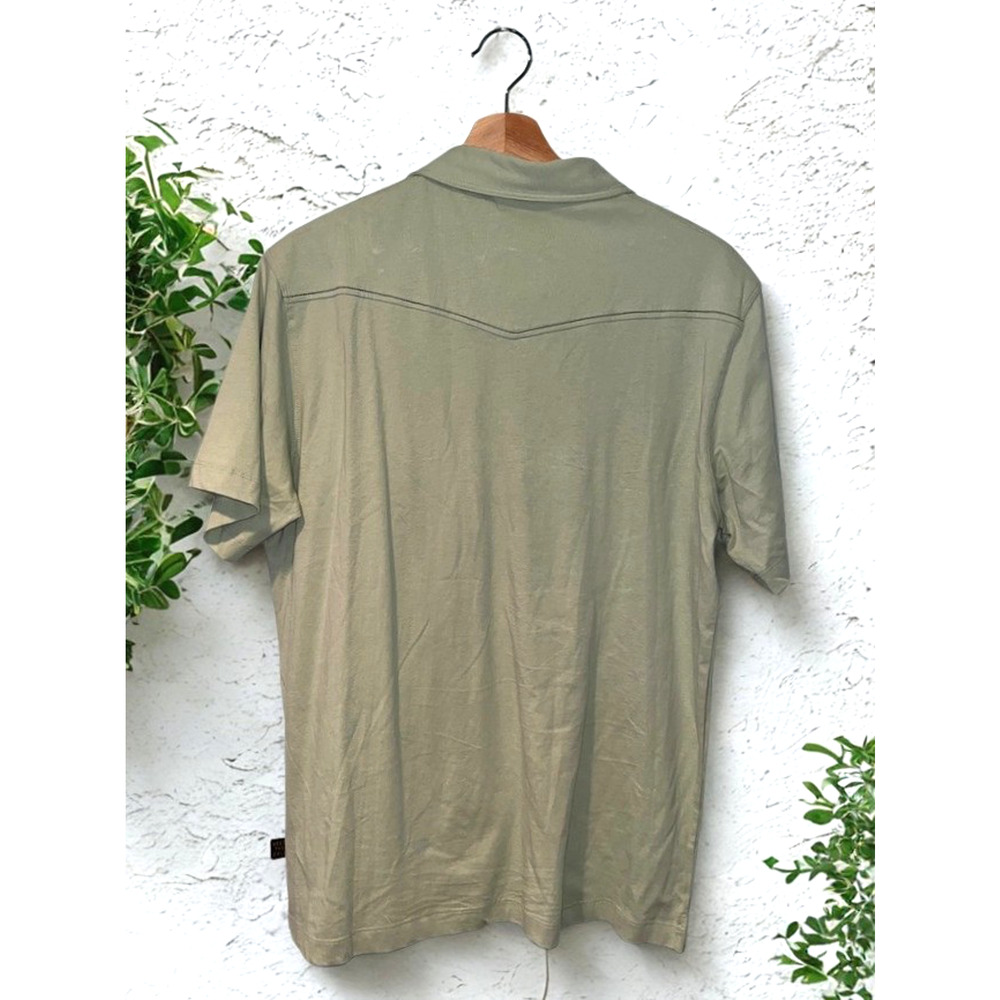 Howler Brothers Ranchero Western Pearl Snap Polo Green Cotton Shirt Mens M - Picture 4 of 11